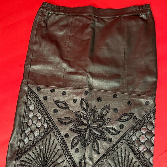 2-Piece Set – Vintage Unique Embroidered Leather Jacket & Skirt | Handcrafted - Picture 8 of 12